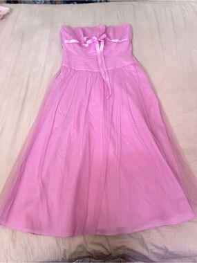 Strapless Coquette Pink Tulle Maxi Dress with Ribbon Detail